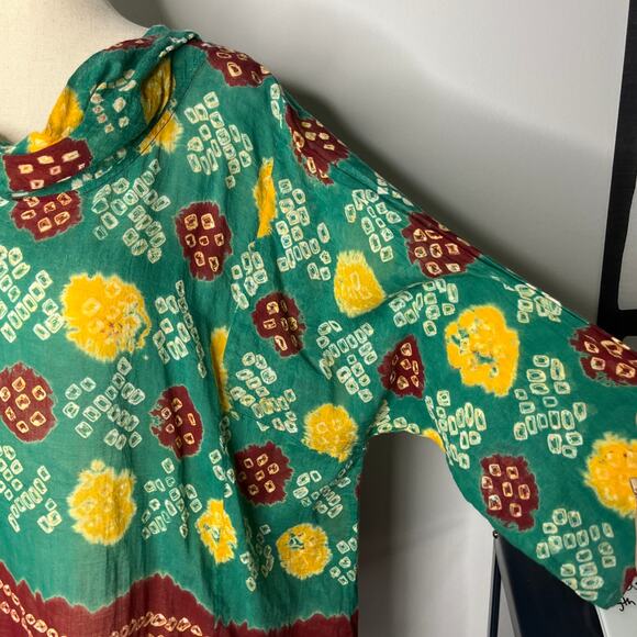 Madame Hall Women's Top OS Green Floral Artisan Indian Block Print Tunic Cotton - Picture 5 of 10